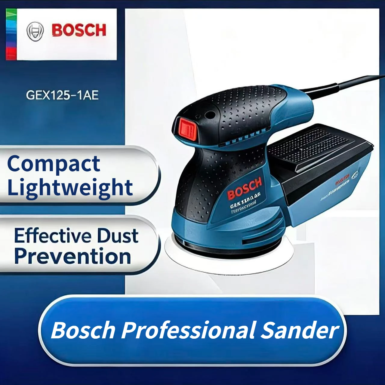 BOSCH GEX 125-1 AE Corded Orbital Sander Low Vibration Ergonomic Perforated Grip Furniture Refinishing Machine view 4