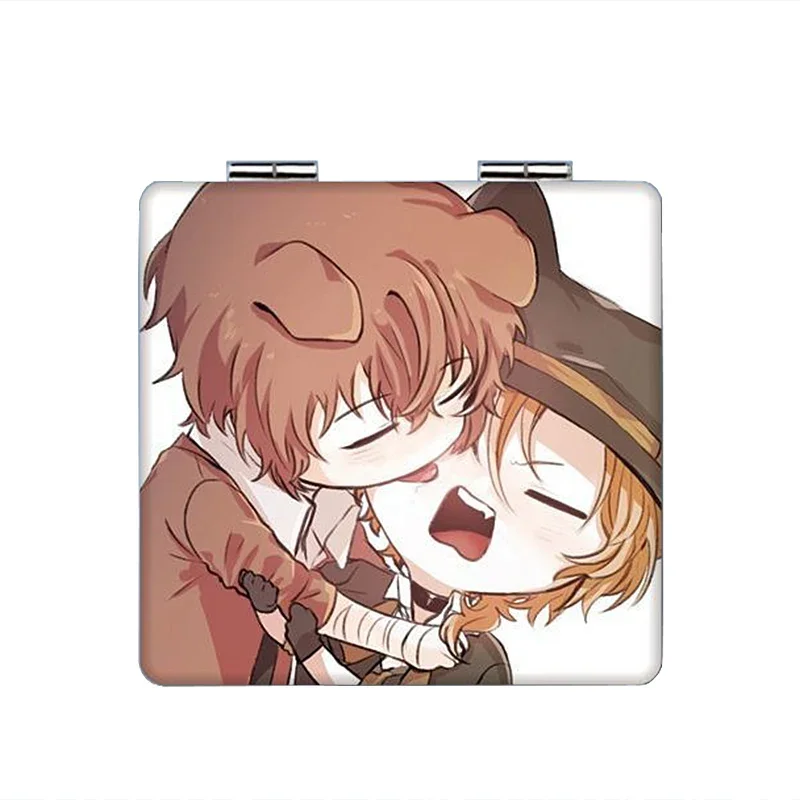 7 × 6 cm Bungo Bungou bezpańskie psy, składane dwustronne lusterko do makijażu, Anime śliczne, przenośne podróże, Mini, dziewczyny, powiększające, kwadratowe