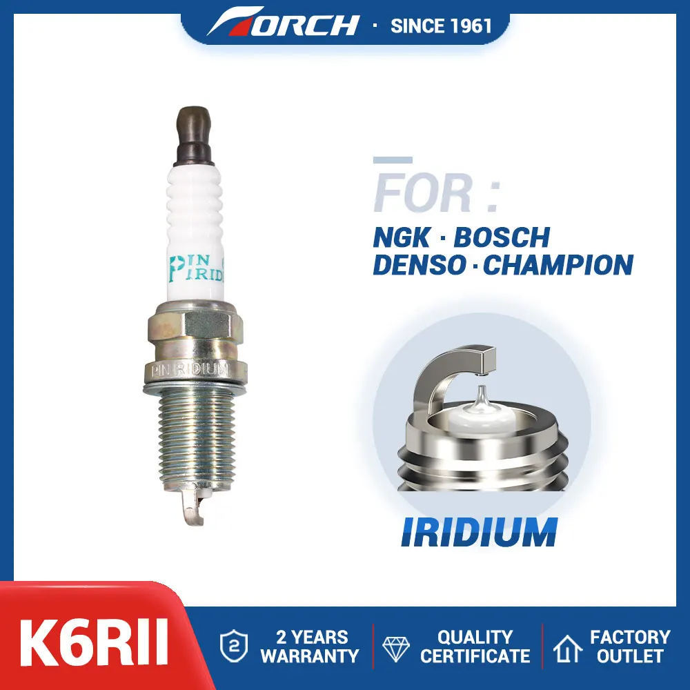 

Spark Plug TORCH K6RII Replace for BKR6EIX-11 for Champion OE179 RC8WYP4 for Denso K20RZU11 K20PRTP11 Double Iridium Candle