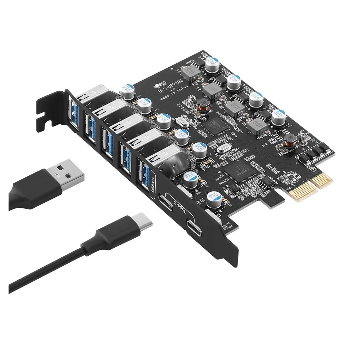 7ports USB 3.0 PCIE 1X Expansion Card 5X USB-A 2X USB-C PCI Express USB Add on Cards with FL1100 Chip for Win 11 10, 1PC