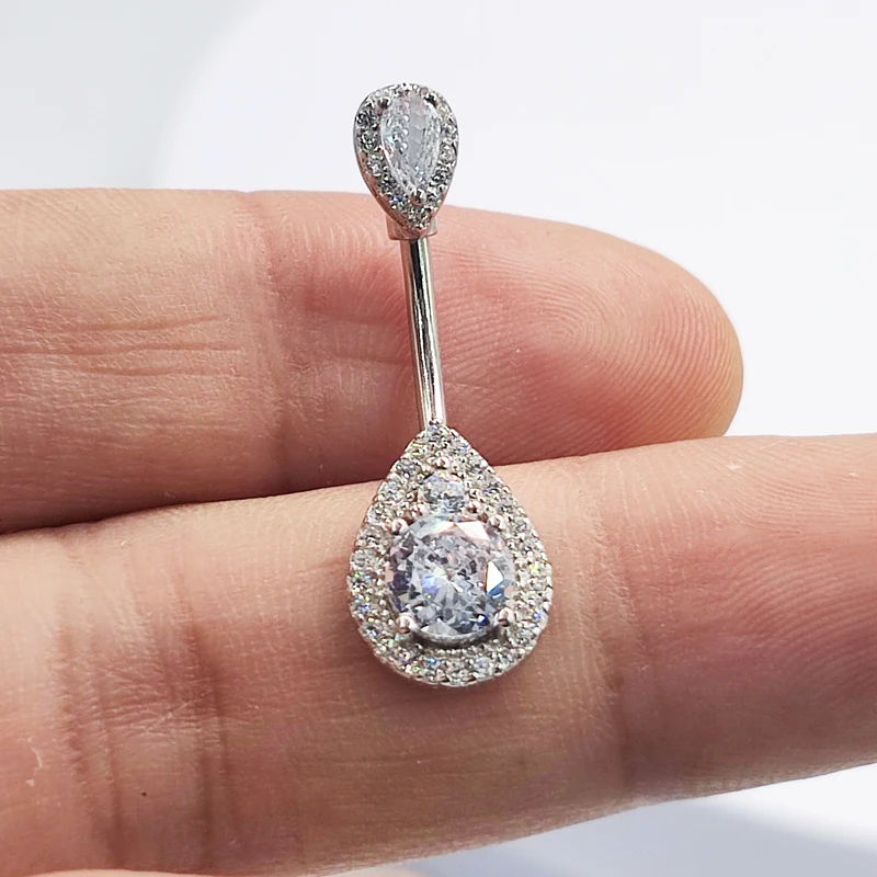 1pc  925 Sterling Silver Belly Button Rings for Women  Clear CZ Navel Barbell  Navel Bars Piercing Jewelry