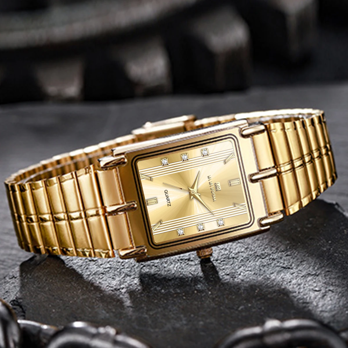 VA VA VOOM брендовые кварцевые часы мужские деловые стильные квадратные из нержавеющей стали великолепные водонепроницаемые часы со стразами 3 бара reloj hombre