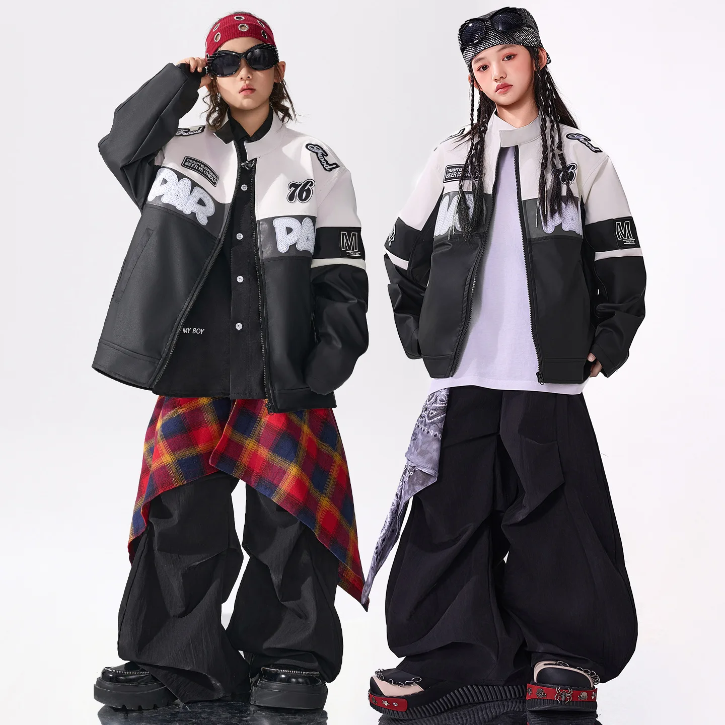 

2025 Ballroom Hip Hop Dance Costumes For Girls Loose Jacket Hiphop Pants Kpop Outfits Boys Jazz Dance Performance Wear DQS21206