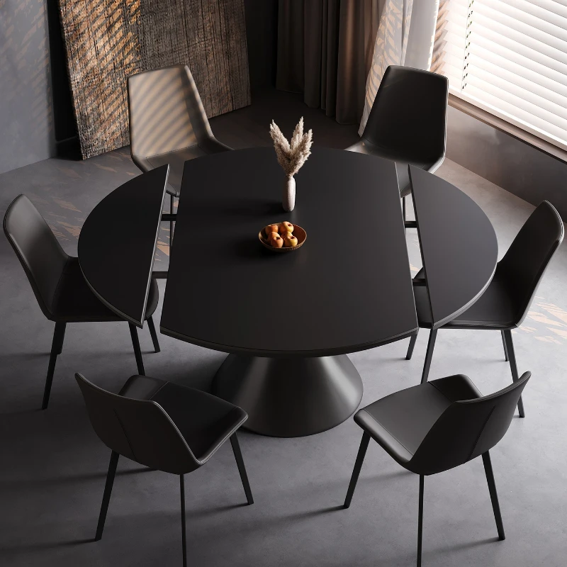 طاولة طعام إيطالية بسيطة من ألواح الصخور تدعم كامل اللوح الأساسي منزلي صغير قابل للسحب مربع ومستدير ثنائي الغرض #1