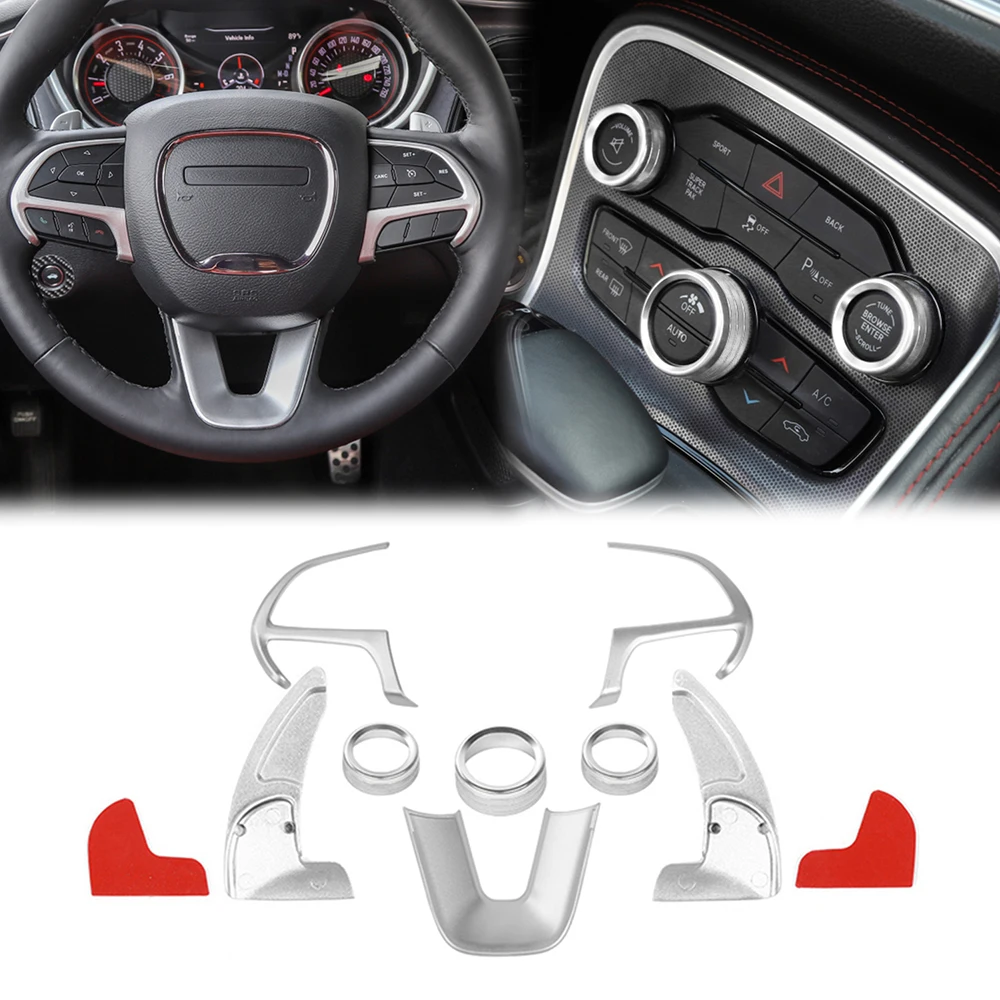 Steering Wheel Cover Trim for Dodge Challenger Charger 2015-2023 Air Condition Switch Knob Decoration Ring Car Inner Accessories