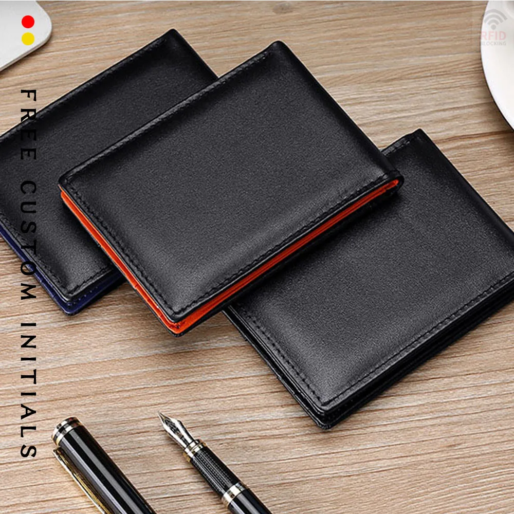 Kostenlose maßgeschneiderte Retro-Leder-Geldbörse mit Initialen-Buchstaben, ultradünn, für Herren, modische RFID-Geldbörse, kleine Pickup-Karte aus Rindsleder