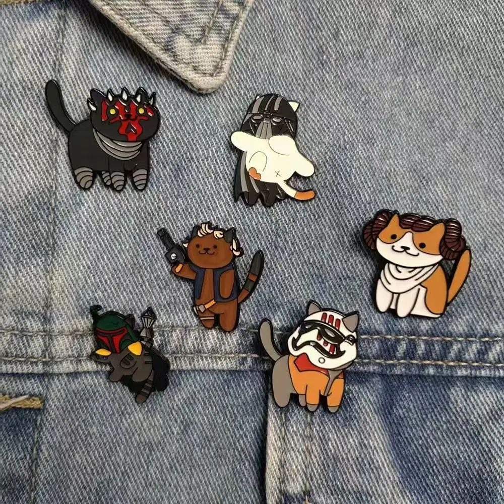 6pcs Cute Cartoon Cat Cosplay Star Wars Enameled Pin Brooches for Man Collar/Lapel Pin Backpack/Bags Badges Party Gifts