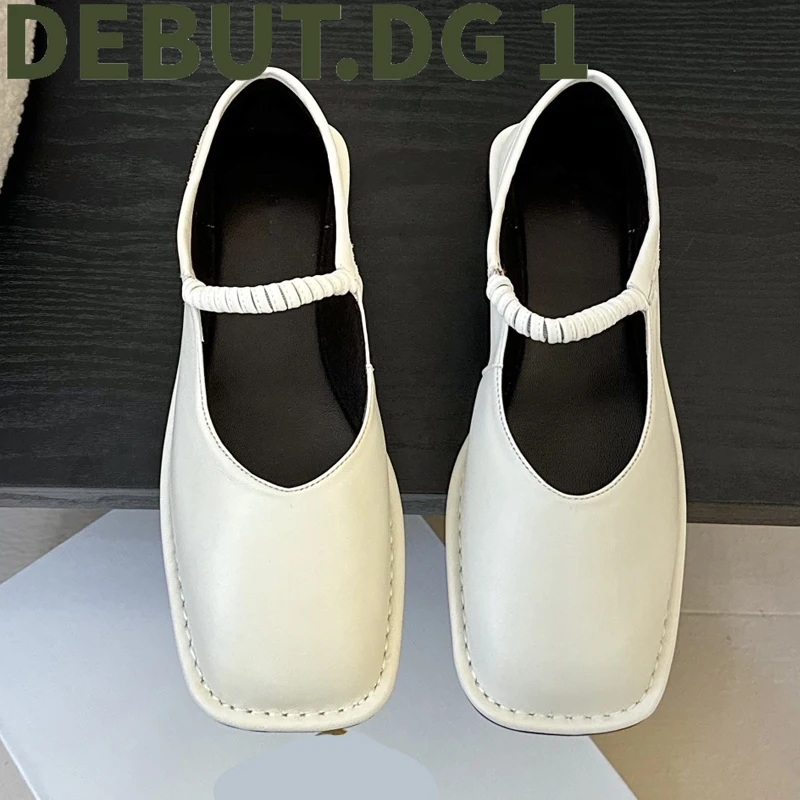 2025 Spring Summer New Square Toe Single Strap Sandals Simple Design Versatile Flat Shoes Genuine Leather Comfort 4