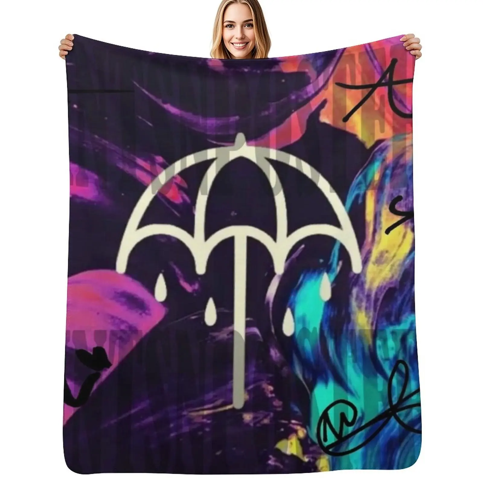 Umbrella splash with signed Throw Blanket Soft Beds Decorative Sofas Vintage Cute Summer Soft Big Blankets