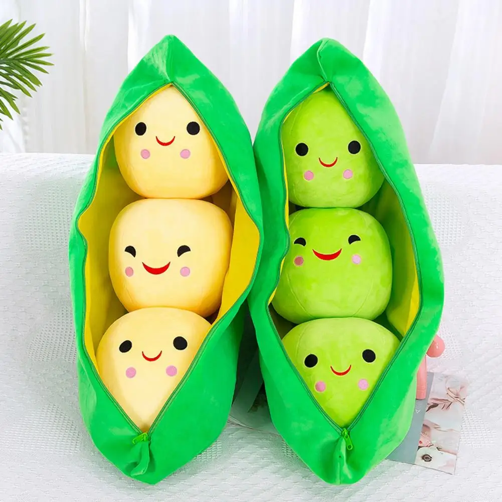 25Cm Stuffed Pea Toy Washable Soft Plush Stuffed Pea Toy with Zipper Closure Smiling Face Plant Doll for Kids Bedroom Decoration