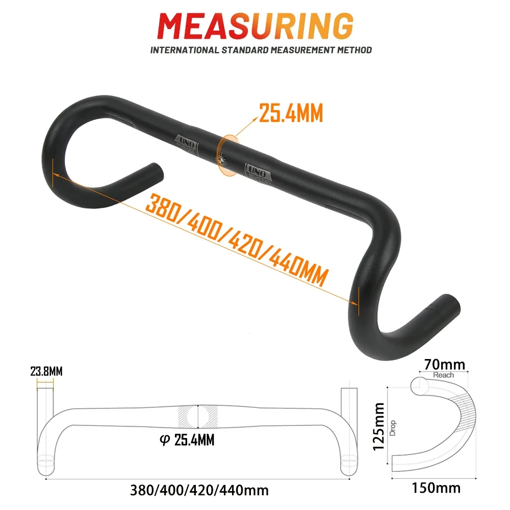 UNO Aluminum Alloy Racing Road Bike Handlebar Bent Bar Bicycle 25.4/31.8mm 380/400/420/440MM for Accessories