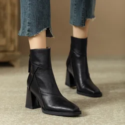 Comemore Thick Bottom Short Boots Women Autumn Winter Shoes Chunky High Heels Ankle Boots for Women Round Toe Chelsea Botines