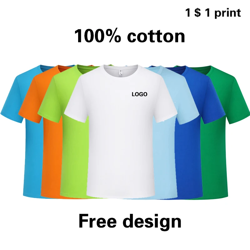 200g Cotton T Shirt Print Logo Custom Men Women Summer Design Photo Embroidery Company Advertising Team Activities Diy