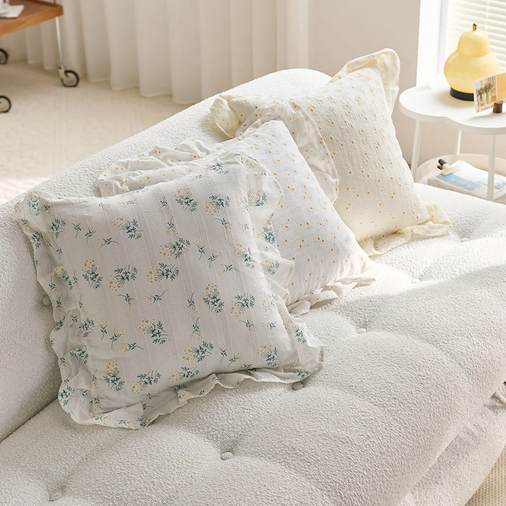 1PC Korean Style Cotton Daisy Ruffle Pillowcase,Skin-friendly Cushion Cover,Home Decor Sofa Pillows Cover, Couch Ornament