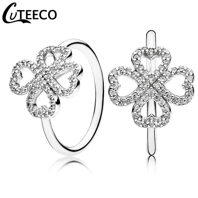 CUTEECO New Silver Color Petal of Love Crystal Rings for Women Wedding Ring Engagement Romantic Jewelry Valentine\'s Day Gift