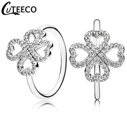 CUTEECO New Silver Color Petal of Love Crystal Rings for Women Wedding Ring Engagement Romantic Jewelry Valentine's Day Gift