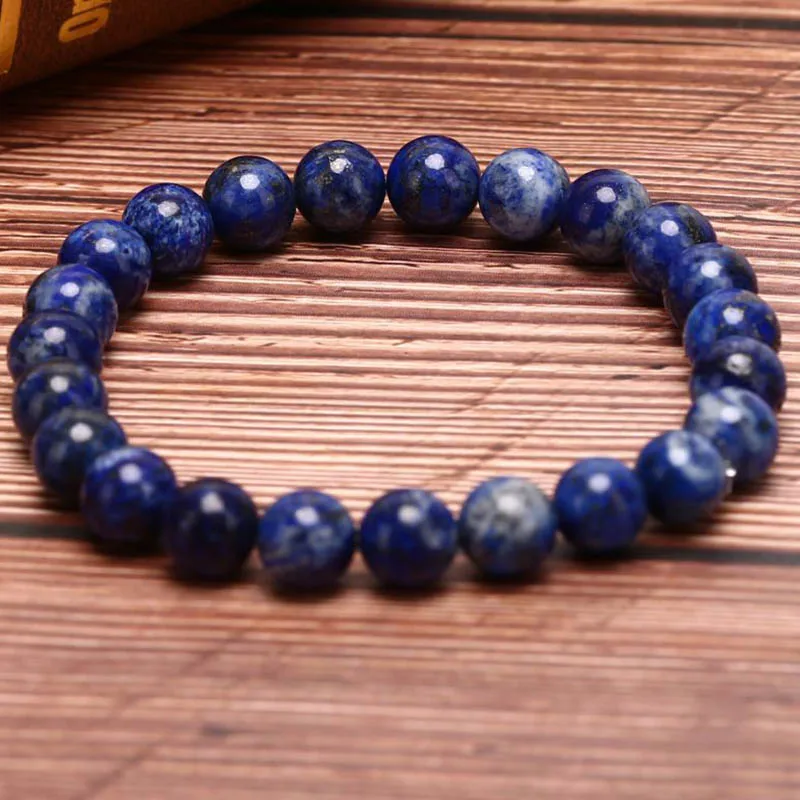 Natural 8mm Lapis Lazuli Beads Bracelets Unisex Elastic Bangle Jewelry Gifts