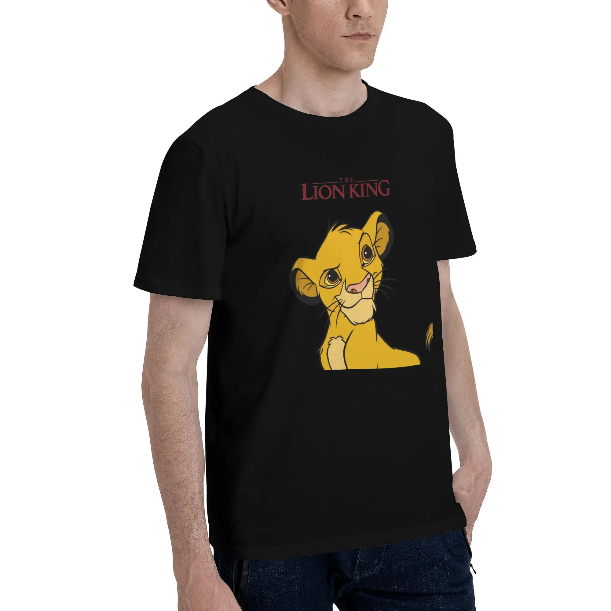 Camiseta de dibujos animados del Rey León para hombre, camisetas novedosas de manga corta, camisetas Retro de película Simba, Camiseta de algodón, ropa superior
