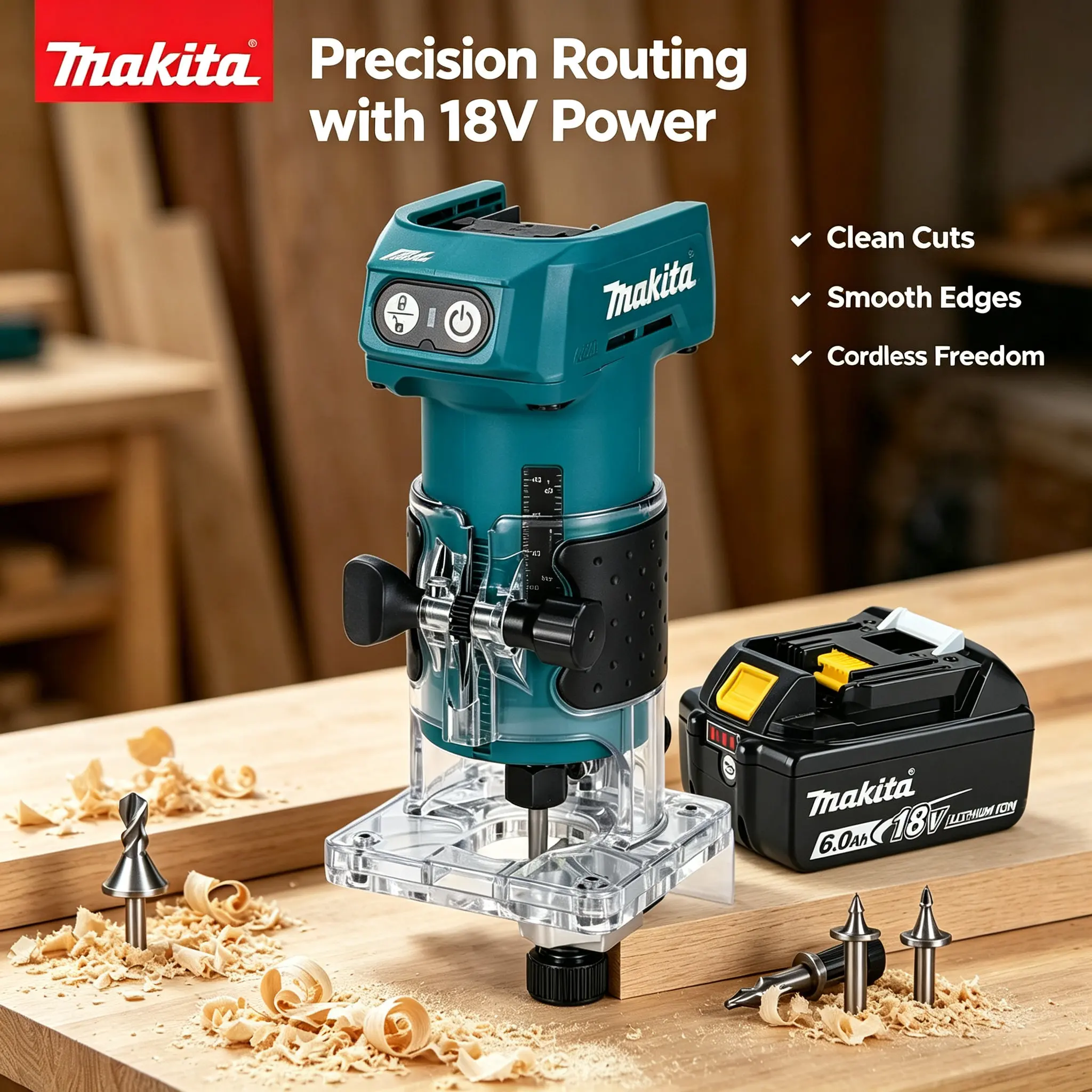 Makita DRT52 18V LXT Kompakter Akku-Router, leichtes, ausgewogenes Elektrowerkzeug für die Holzbearbeitung, ideal für komplexe Kantenschleif-, Rillen-, Vertiefungs- und Schlitzbearbeitungen,