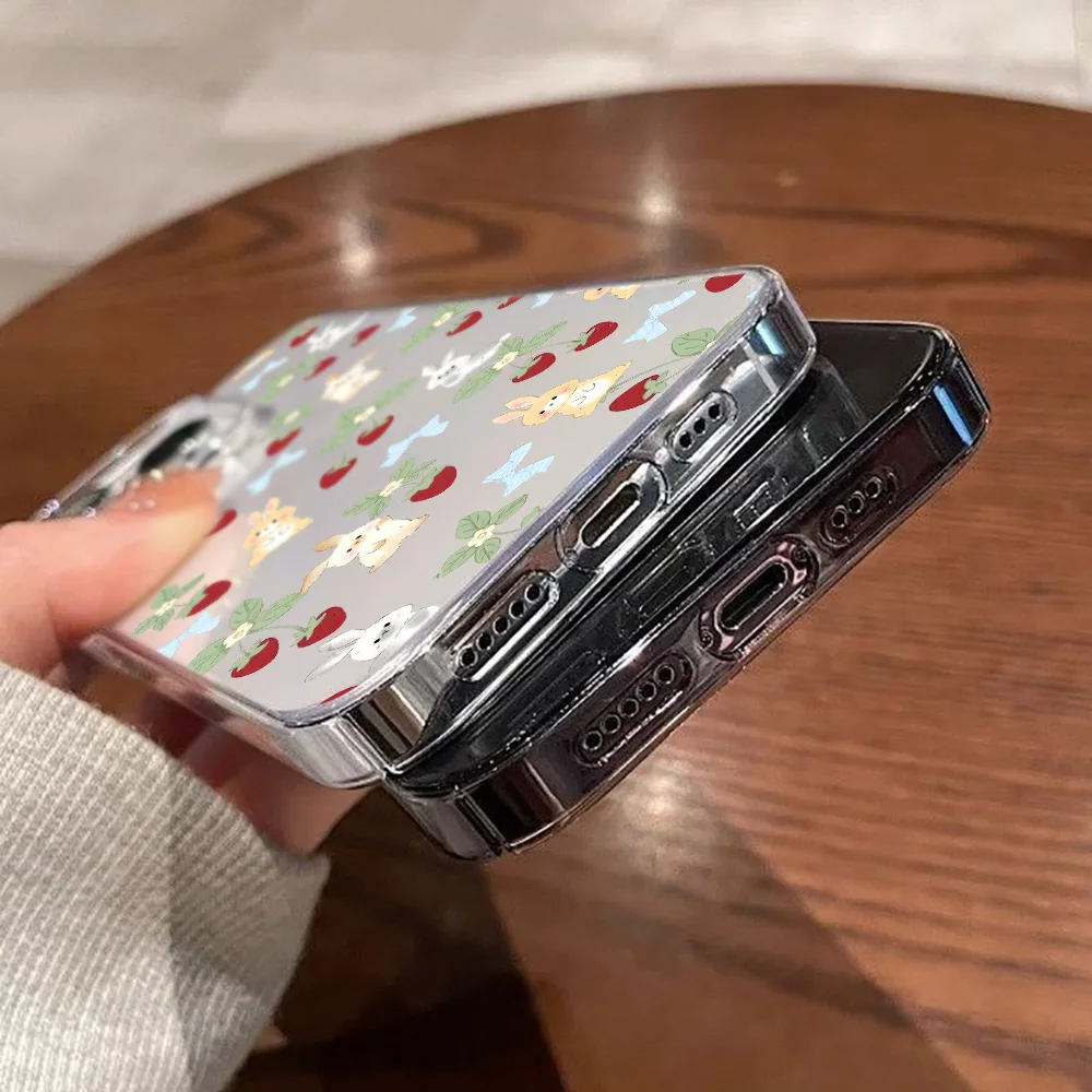 Чехол для телефона Ins с милым мультяшным рисунком для iPhone 11, Funda iPhone 15, 13, 16, 12, 14 Pro Max, мягкий ТПУ, прозрачная задняя крышка с кроликом и клубникой