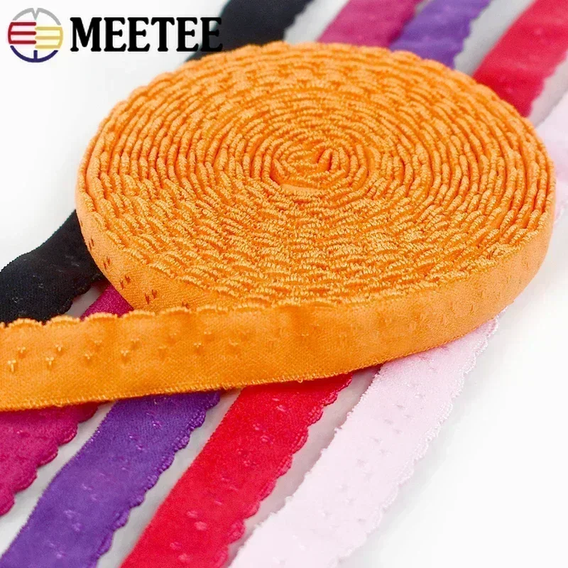 50/100M Meetee 10mm Nylon Elastic Band Lace Trim for Underwear Bra Shoulder Strap Belt Tape DIY Craft Sewing Material Accessory