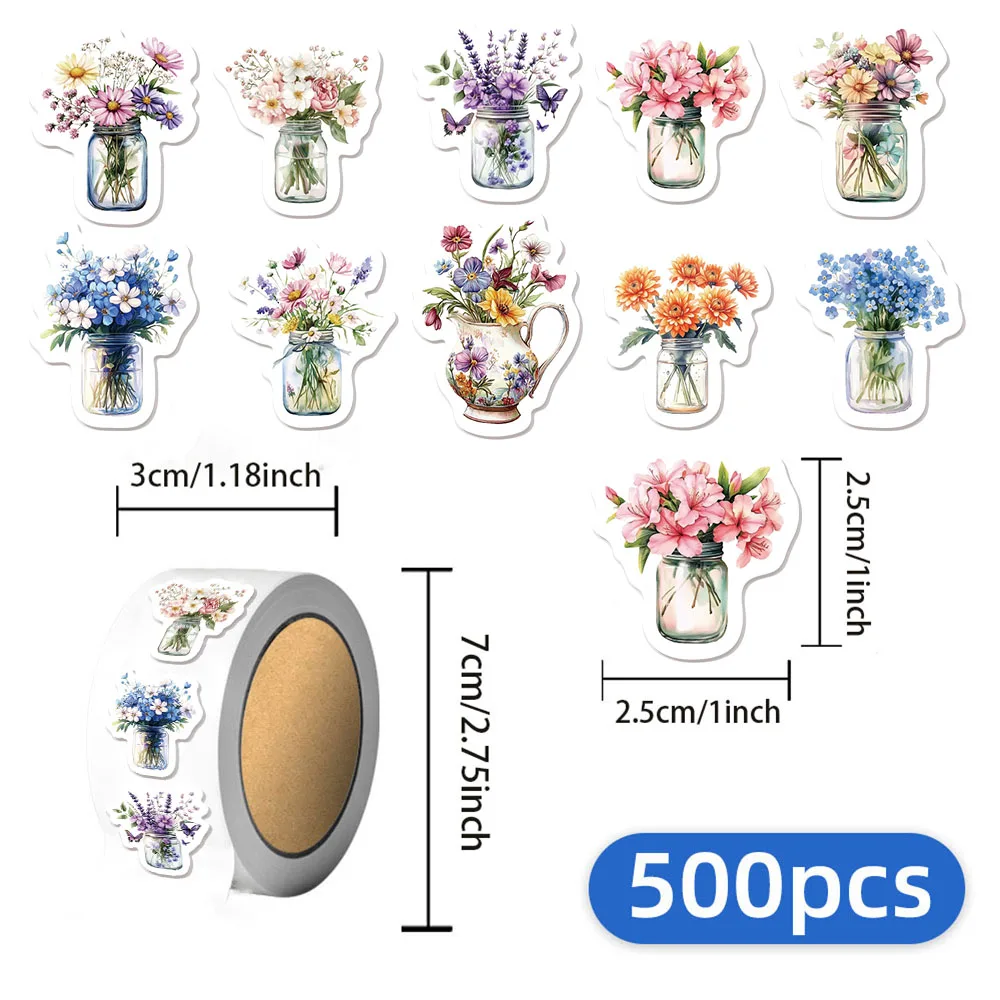 500PCS Creative Flower Decoration Reward Stickers 10 different styles of flowers 2.5cm/1.0in Learning Reward Game Party Gift Sea