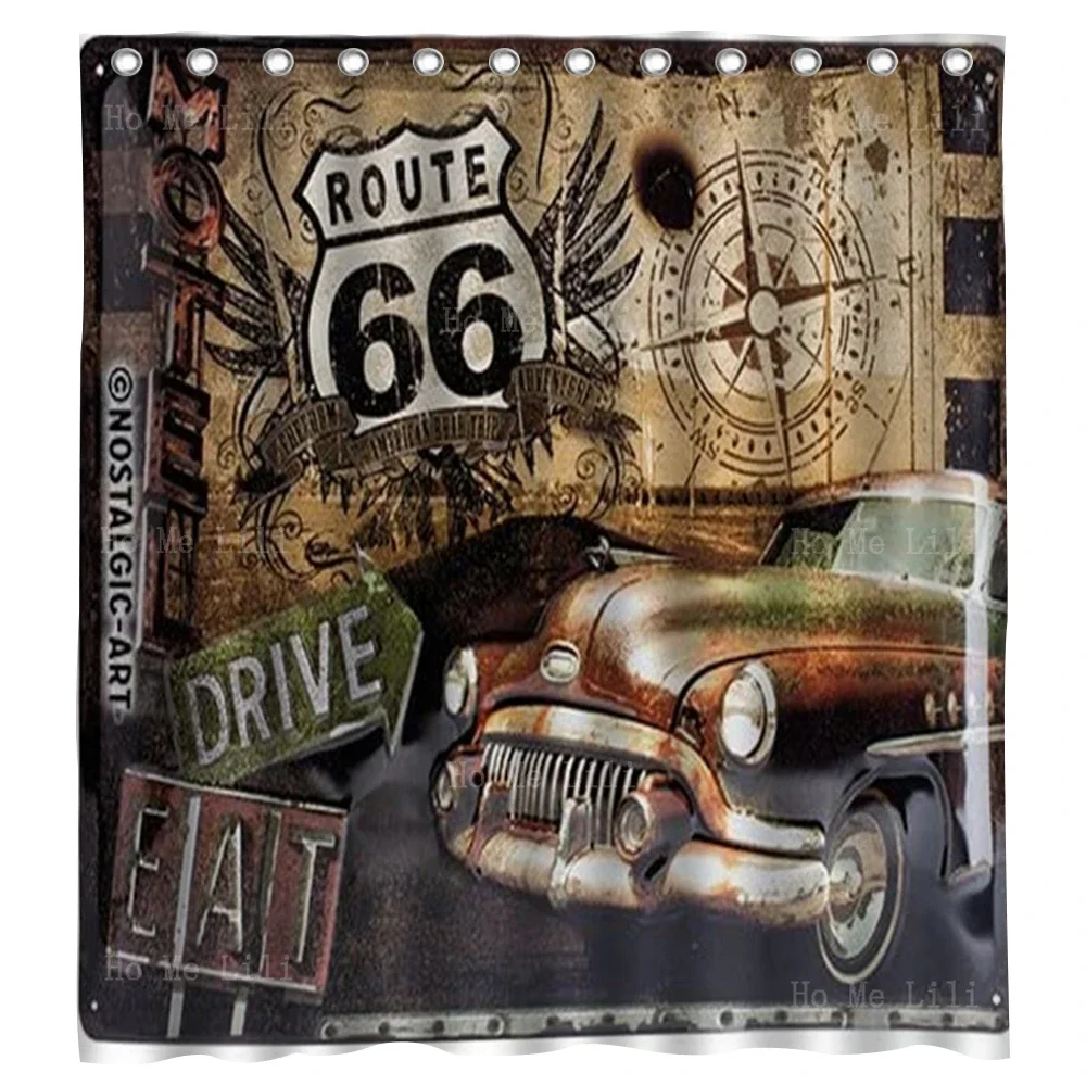 Retro Tin Sign Garage American Highway Route 66 Gas Station Metal Tag Design Shower Curtain By Ho Me Lili Bathroom Decor