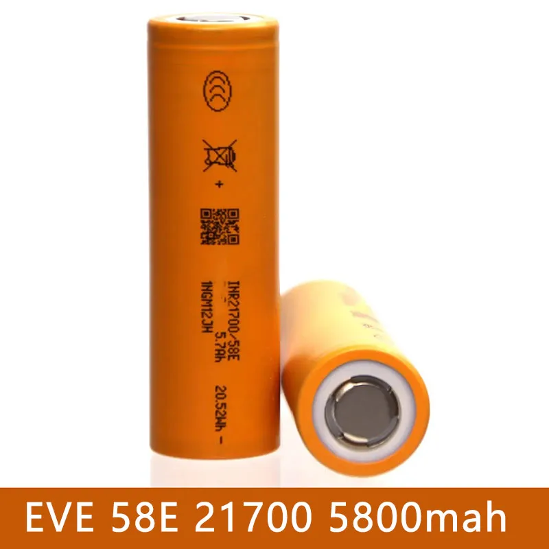 EVE 58E 21700 5800mah Battery 5C Li Ion Rechargeable Battery High Energy Density INR21700 3.6v Lithium Batteries