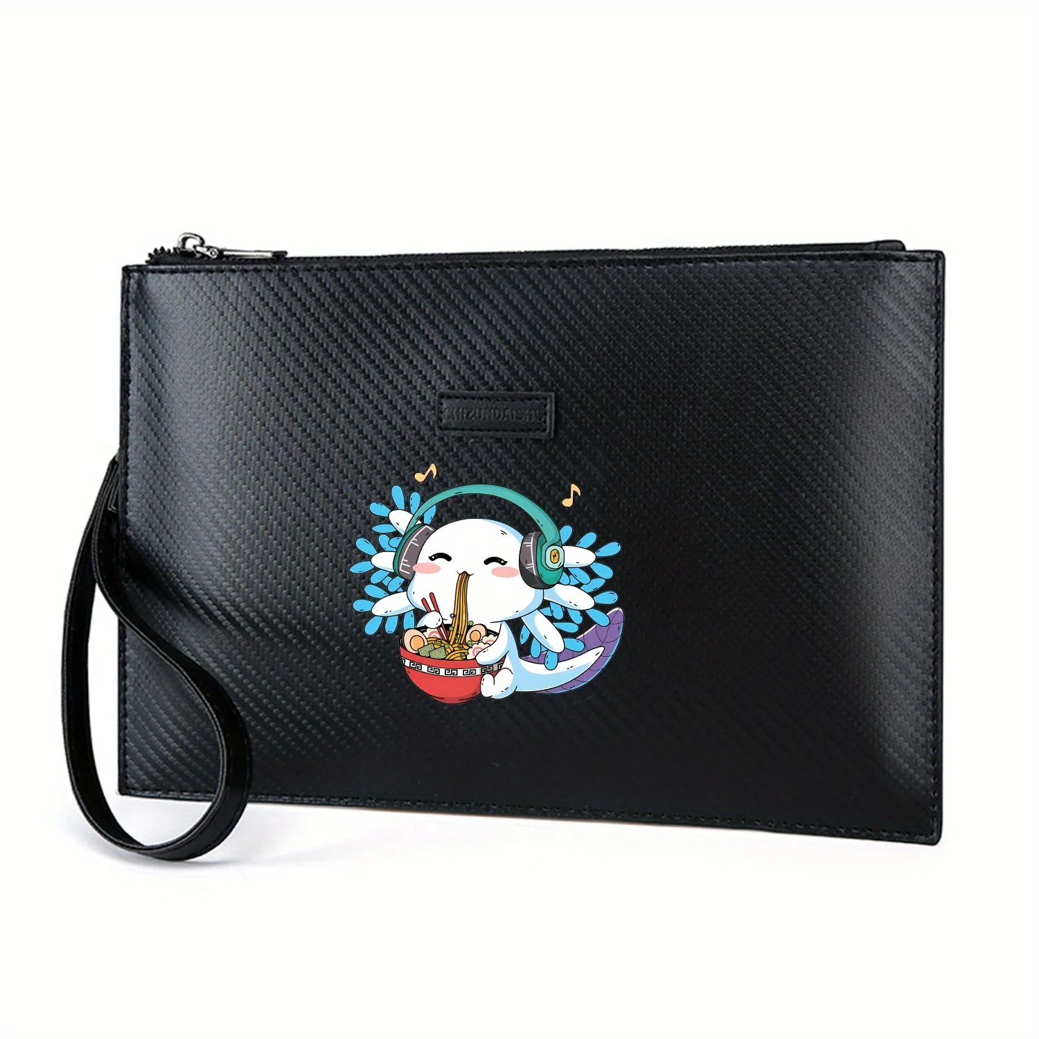 Cute Axolotl Ramen Noodles Headphones Music Elegant Printed PU Men's Handbag Fashionable and Practical for Everyday Carry