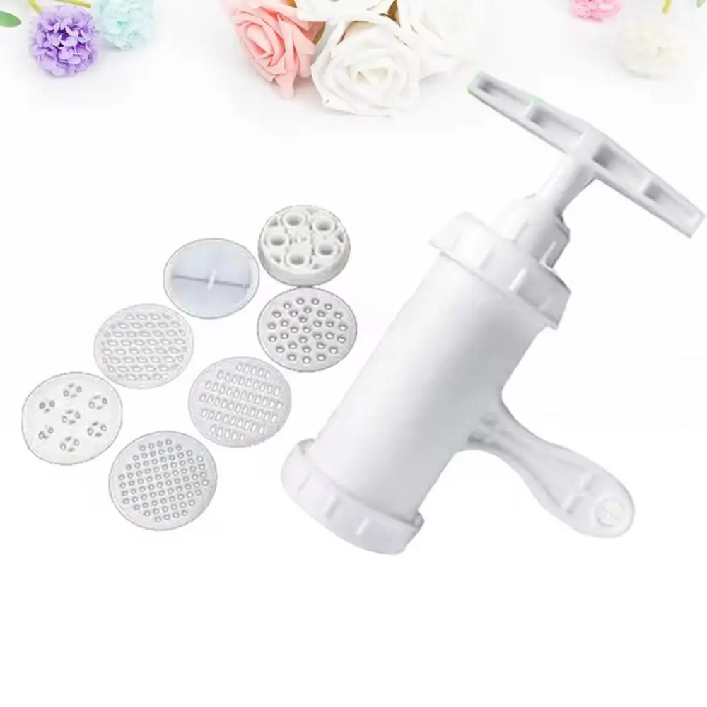 أواني الطبخ البلاستيكية المعكرونة الصحافة اليدوية صانعة المعكرونة البيضاء مع 7 قوالب طباعة مختلفة آلة صنع المعكرونة مطعم