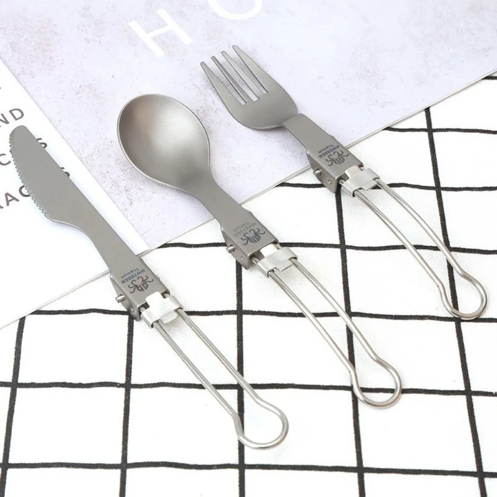 نصف مصقول التيتانيوم للطي سبورك خفيفة الوزن المحمولة التخييم شوكة ملعقة السفر كيت طوي مجموعة أدوات المائدة في الهواء الطلق