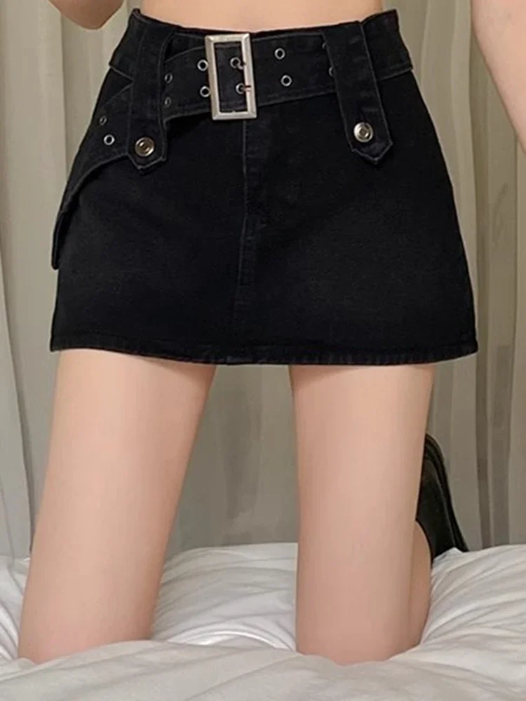 All-match High Waist Zevity Short Skirts Fashion Woman Y2k Mini Wrap Hips Dress Female Blue Black Denim A Line Skirts Large Size