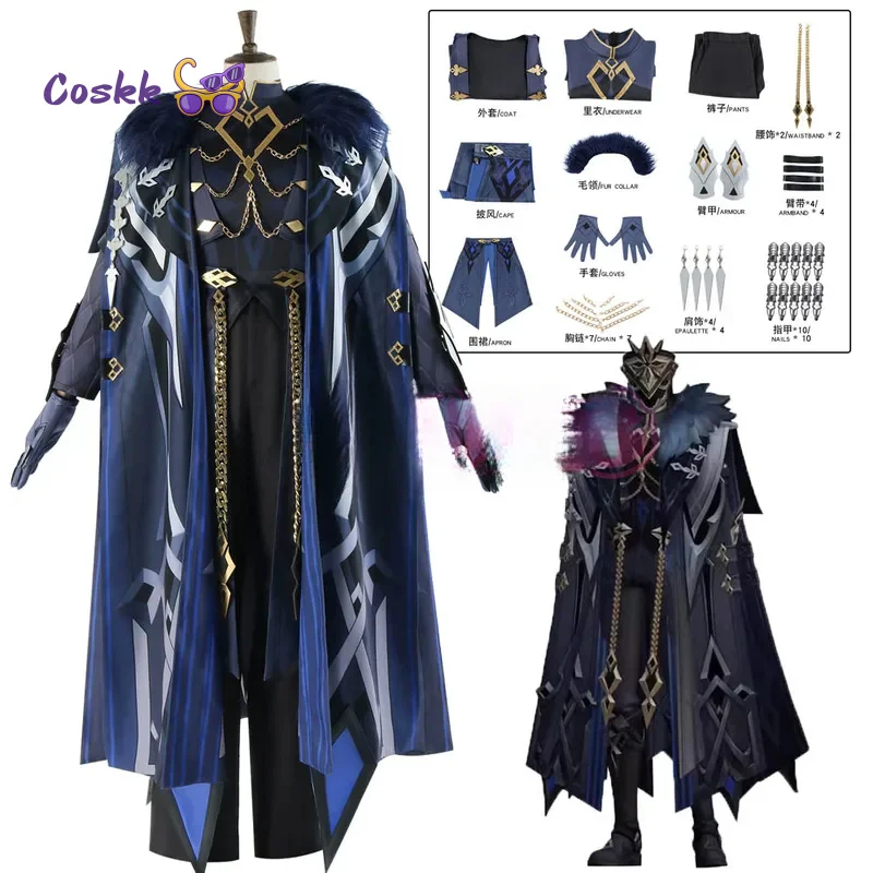 

Genshin Impact Il Capitano The Captain Cosplay Costume Cloak Uniform Mask Eleven Fatui Harbingers Natlan Halloween for Women Men