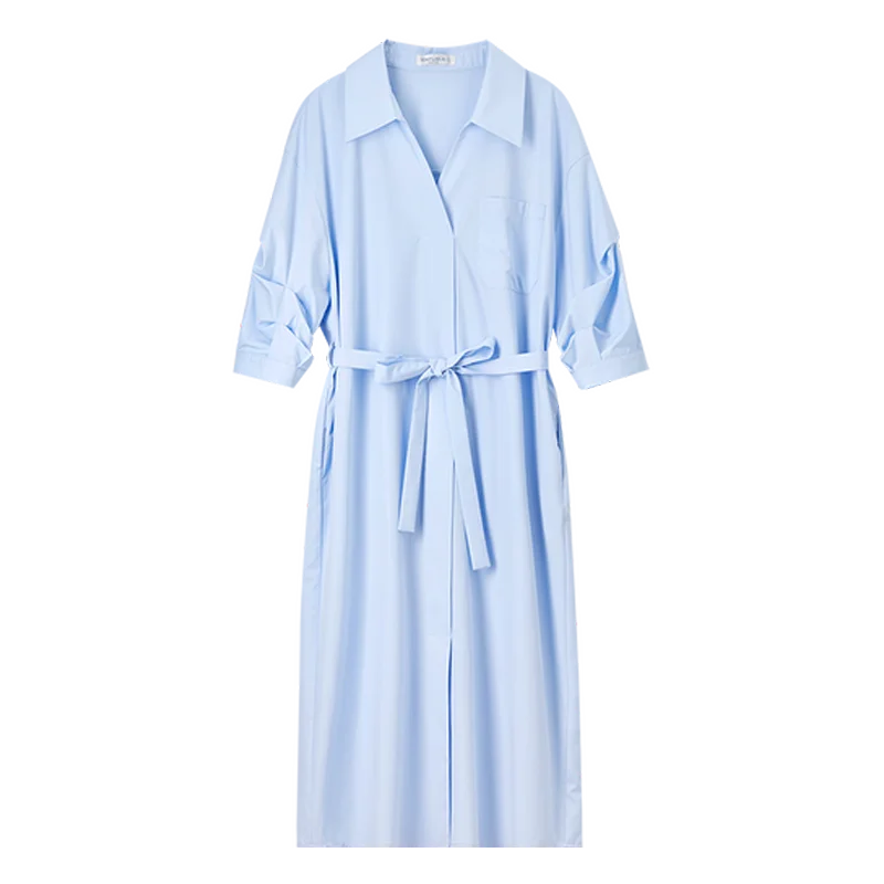 SENTUBILA Office Lady Shirt Jurken Dames 2025, Lente Zomer A-lijn Effen Kleur Revers Half Mouw Werkkleding Wikkeljurk 152L59111