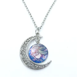 Project SEKAI Anime Wonderlands×Showtime Kusanagi Nene Glass Dome Cabochon Crescent Moon Necklace Statement Jewelry