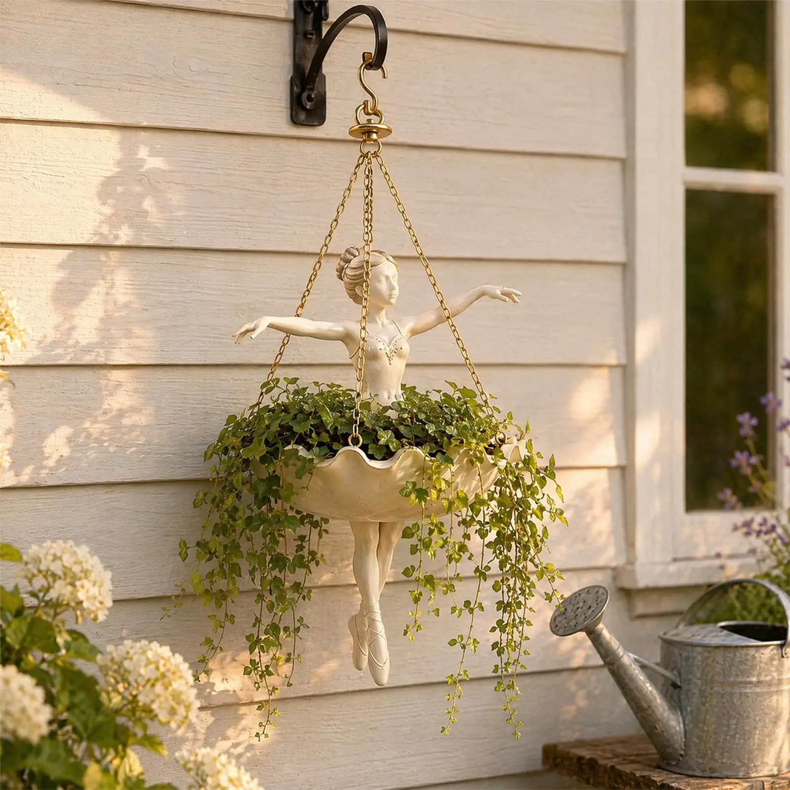 Resin Ballet Dancer Hanging Planter Whimsical Hand Carved Girl Hanging Plant Basket UV Resistant Elegant Ballerina Figure