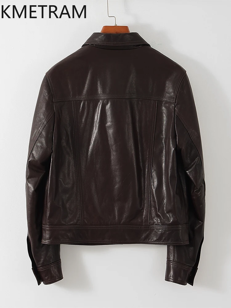 100 % Top Schicht Schaffell Jacke Frau Vintage Braun Echt Leder Jacken Kurze Outer Herbst Kleidung 2025 Frauen veste femme