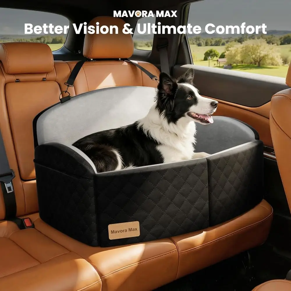 Gray Pet Car Bed for Medium/Large Dogs up to 55lbs, Removable Cover, 2 Safety Leashes, Non-Slip Back Seat Protection