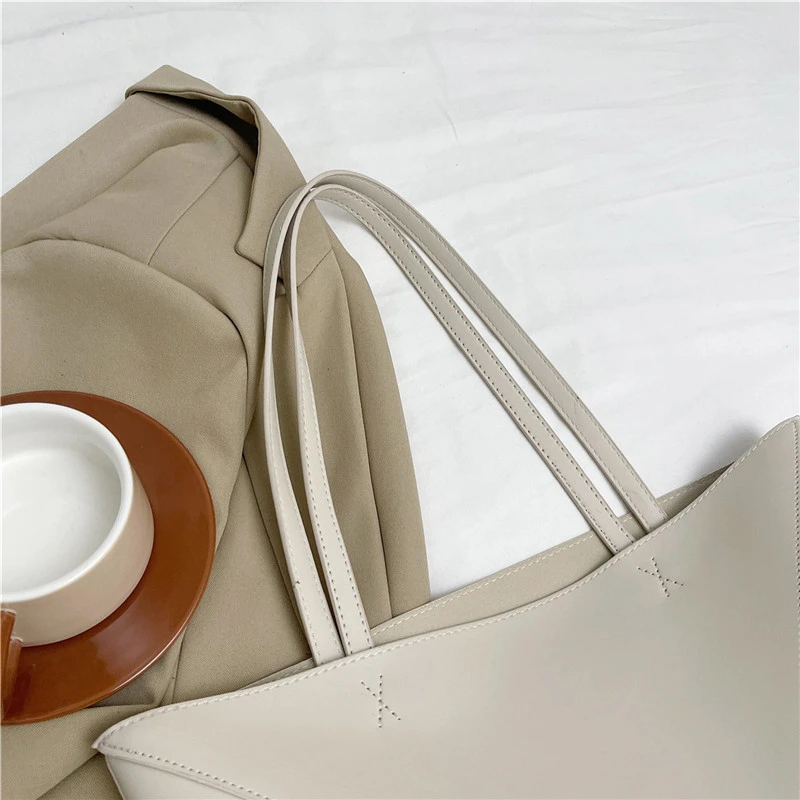 Große Kapazität Tasche Für Frauen Pu Leder Handtasche Designer Eimer Schulter Tasche Weibliche Top Griff Tote Einfache Reisetasche Schwarz – Detail 15