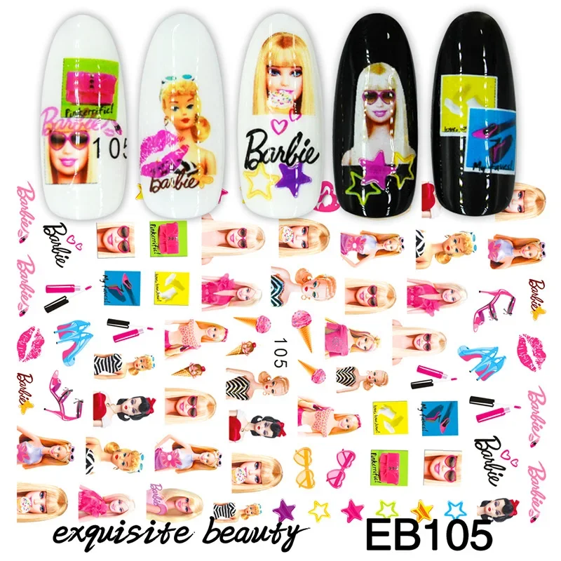 Barbies Nail Art Decal 3D Nail Stickers Nails Art Supplies DIY Adhesive Stickers Manicure Accessories Decoration for Girls Gift