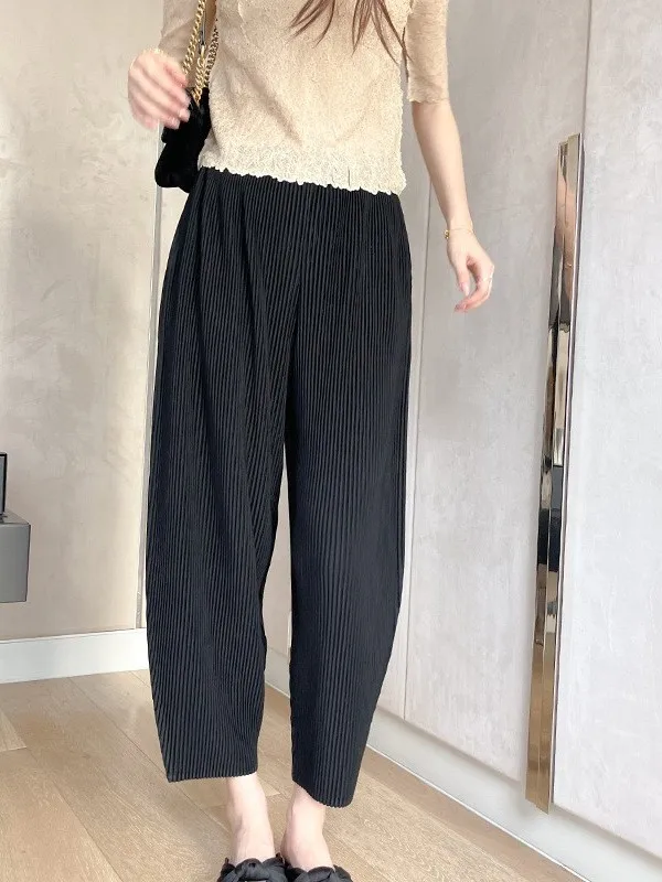 

Women's Harlan Nine-Point Pleated Pants Spring Autumn Casual Wear New Style Sanpei Banana Pants Loose Versatile Comfortable