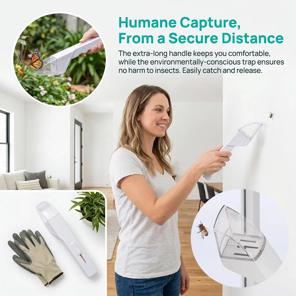 Portable Insect Catcher Tool Handheld Bug Catcher Trap for Spider Bee Cockroach Insect Capture Clip for Home Outdoor Camping