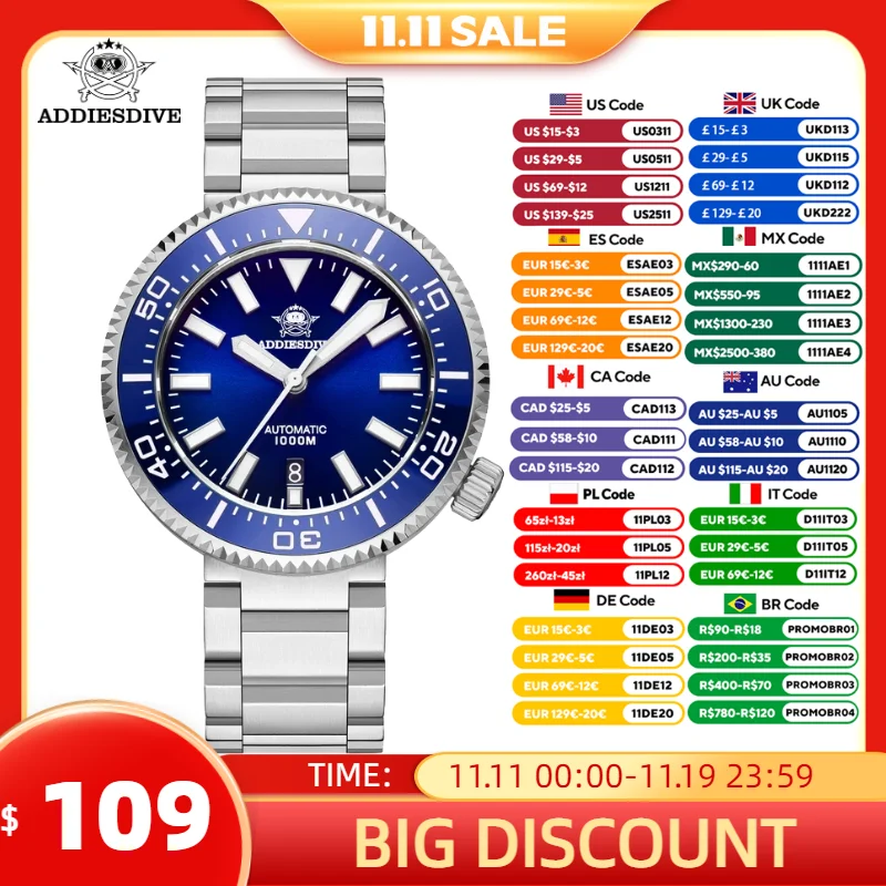 Diesdive-メンズメカニカルダイビングリストウォッチ、自動サファイア、発光、ステンレス鋼、bgw9、nh35、1000m