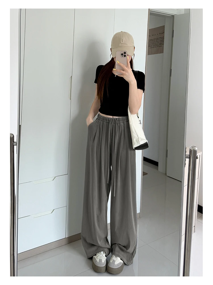 Damen-Jeans mit geradem Bein, Hose aus Lyocell-Stoff mit elastischem Bund, locker geschnittene Hose, schmal geschnittene, weit geschnittene Hose für den Alltag. – Detail 13