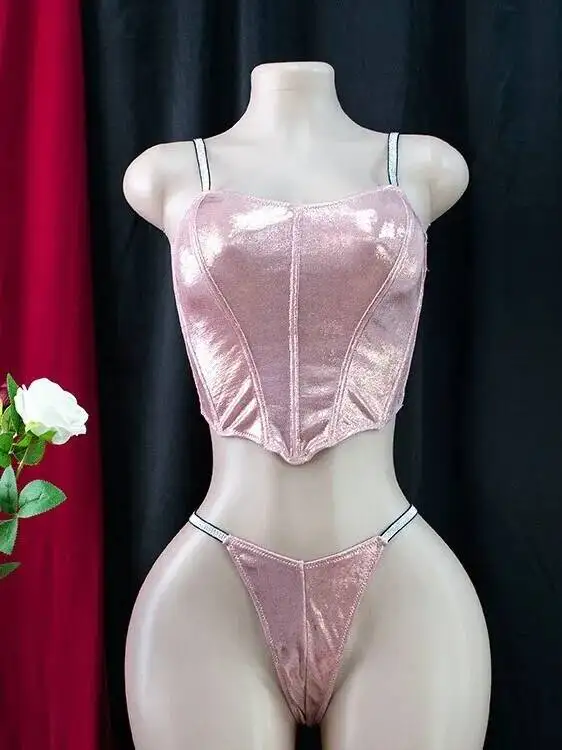 Shiny New Camisole Waist Cincher Tube Top Bra Tight-Fitting Uniform Sexy Shorts Sets For Women Backless Deep V Sleeveless BFH0