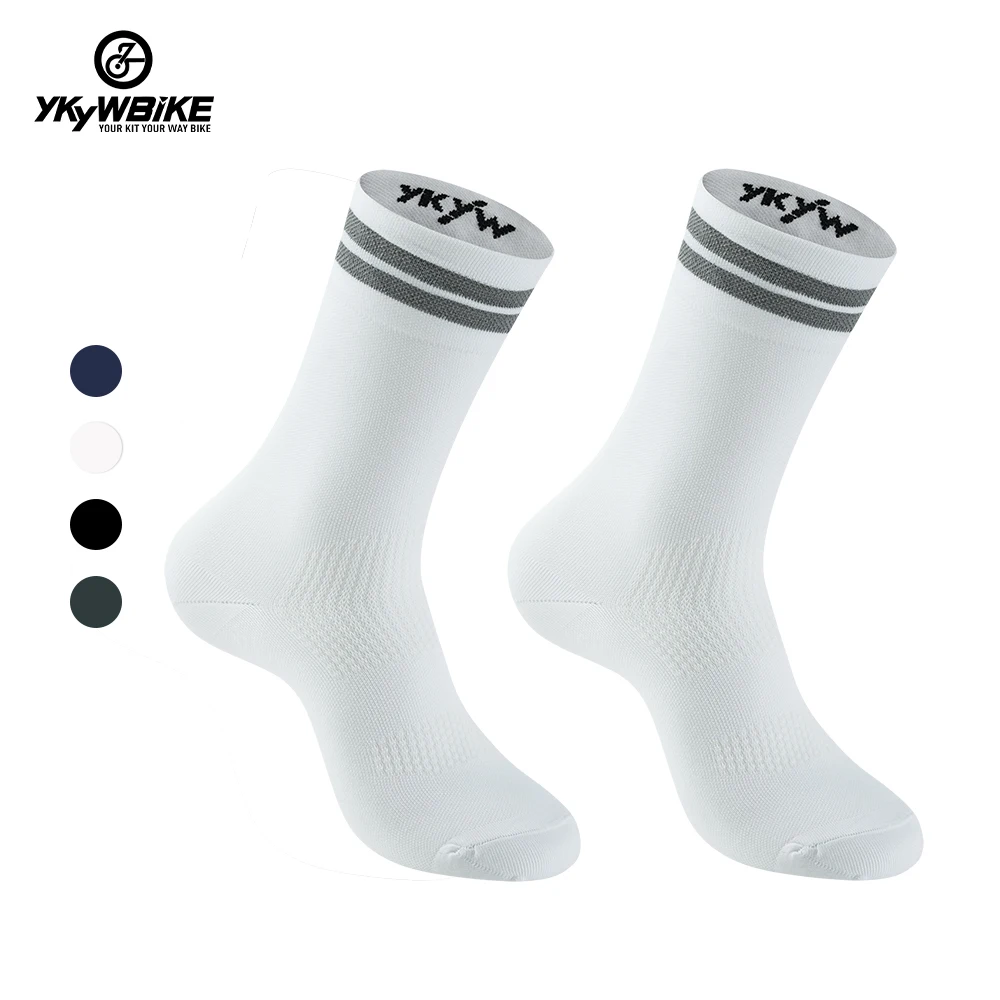 

YKYWBIKE Cycling Socks Reflective Stripe Compression Men Bike Socks for Sports Running Road Bicycle Racing Riding