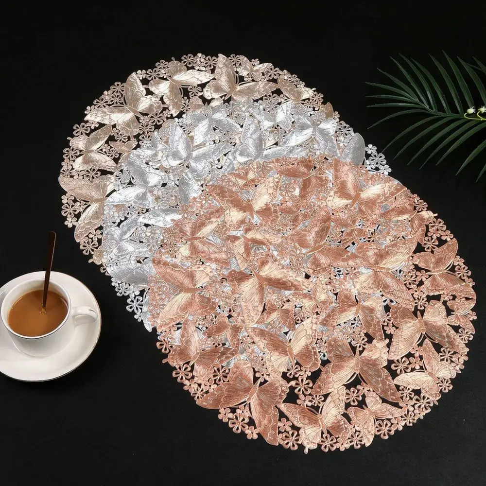 Modern PVC Butterfly Pattern Placemat Scandinavian Style Round Tablecloth Protector Heat Insulated Kitchen Dining Mat