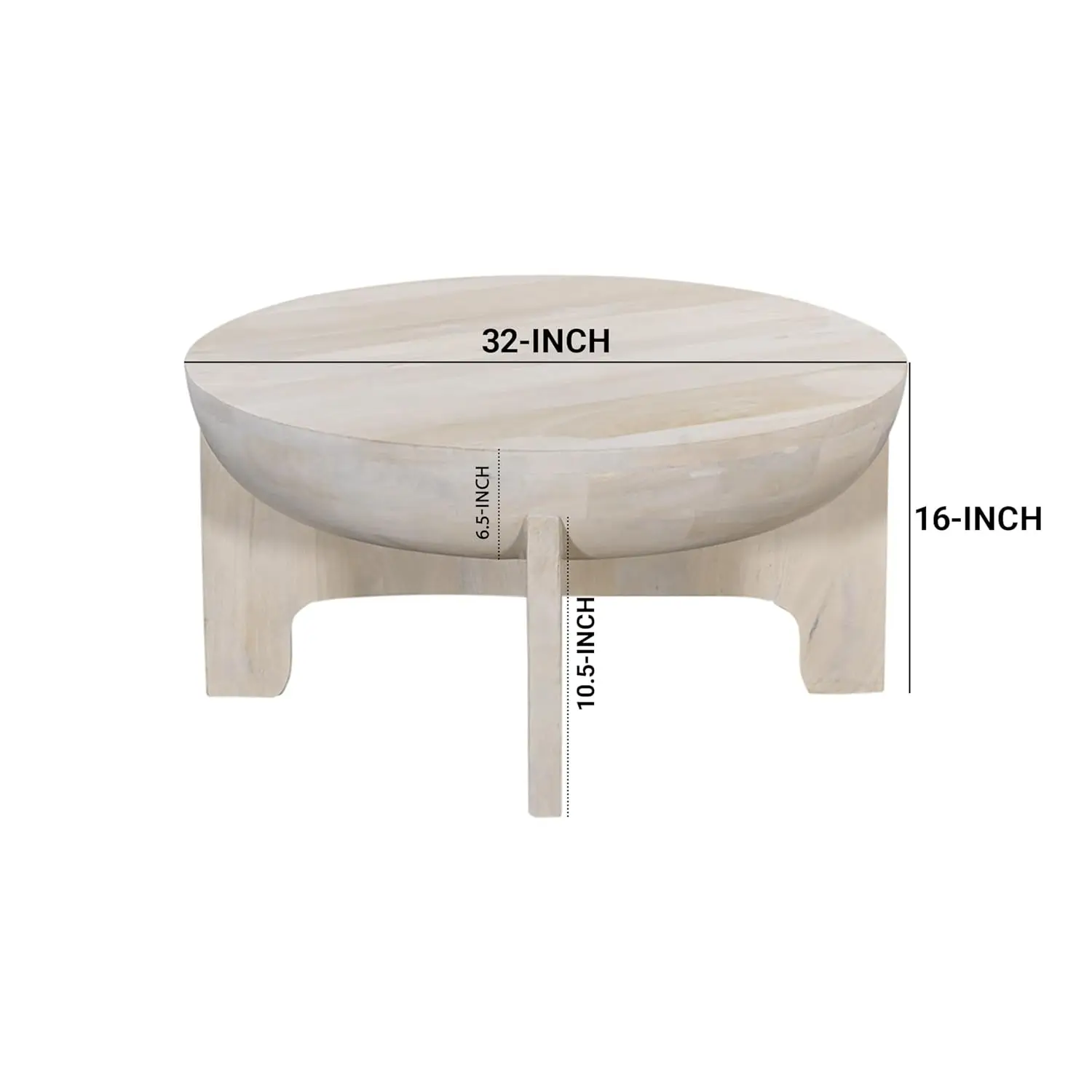 Mango Wood Coffee Table Round Storage Shelf Living Room 32 Inch, Customized