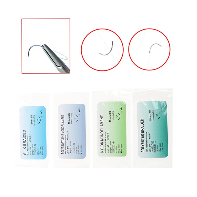 12Pcs 75cm 2/0 3/0 4/0 5/0 Medical Needle Suture Nylon Polyester Thread Suture Practice Kit Teaching Demonstrations Exercises
