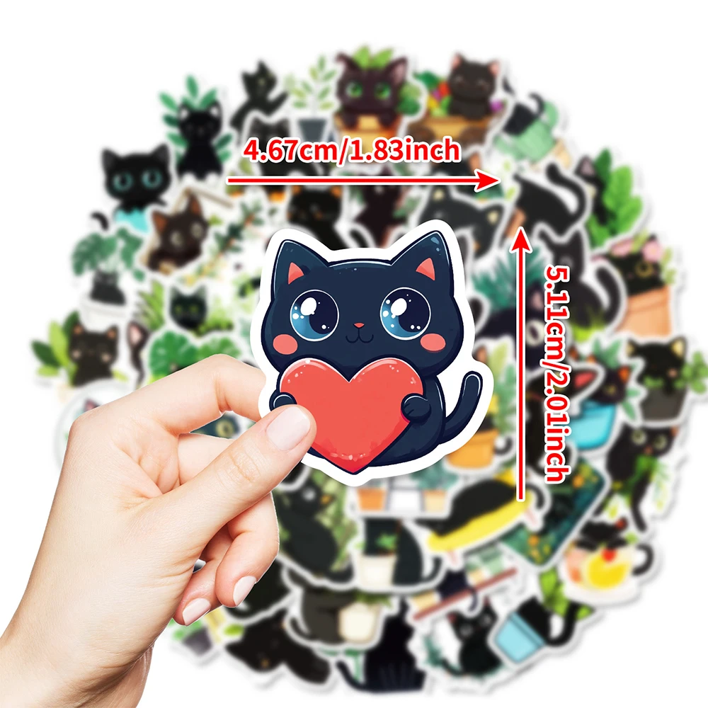 

10/30/50pcs Cartoon Creative Black Cat Green Plant Stickers Cute Graffiti Decals DIY Water Bottle Luggage Phone Stickers Packing